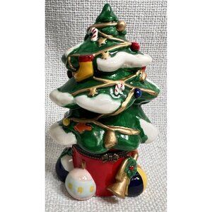 VTG Christmas Tree Ceramic Toys Presents 6” Hinged Trinket Box